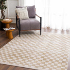 Benjy Cream & Gold Checkered Area Rug Hauteloom