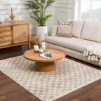 Benjy Cream & Gold Checkered Area Rug Hauteloom