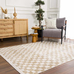 Benjy Cream & Gold Checkered Area Rug Hauteloom
