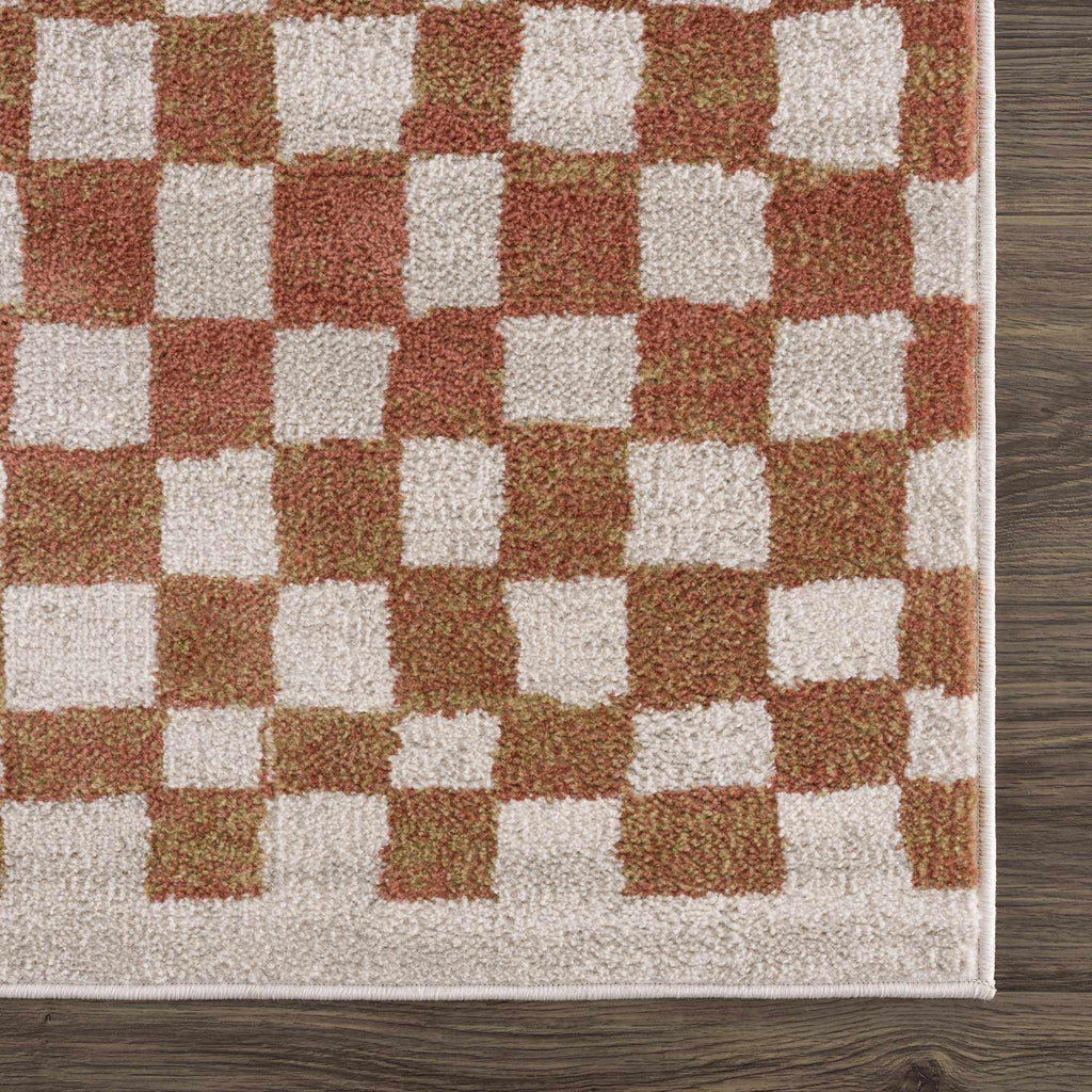 Benjy Cream & Salmon Checkered Area Rug Hauteloom