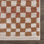 Benjy Cream & Salmon Checkered Area Rug Hauteloom