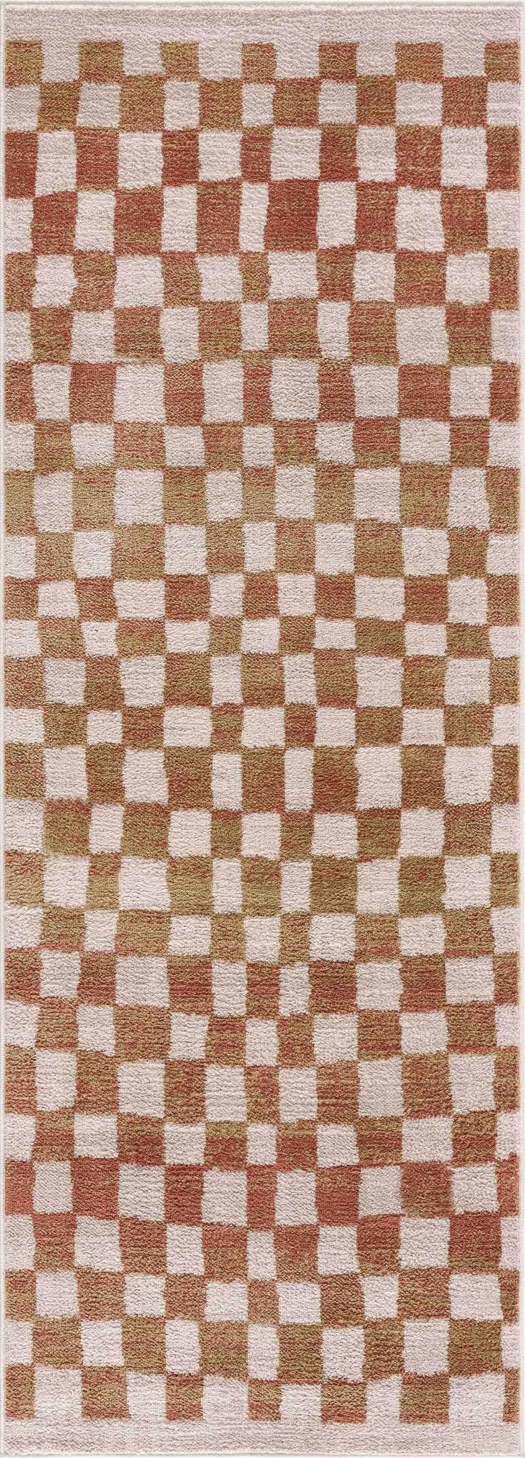 Benjy Cream & Salmon Checkered Area Rug Hauteloom