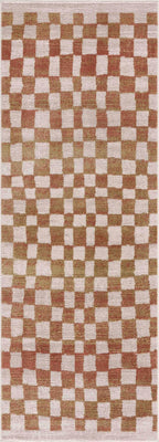 Benjy Cream & Salmon Checkered Area Rug Hauteloom
