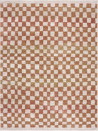 Benjy Cream & Salmon Checkered Area Rug Hauteloom
