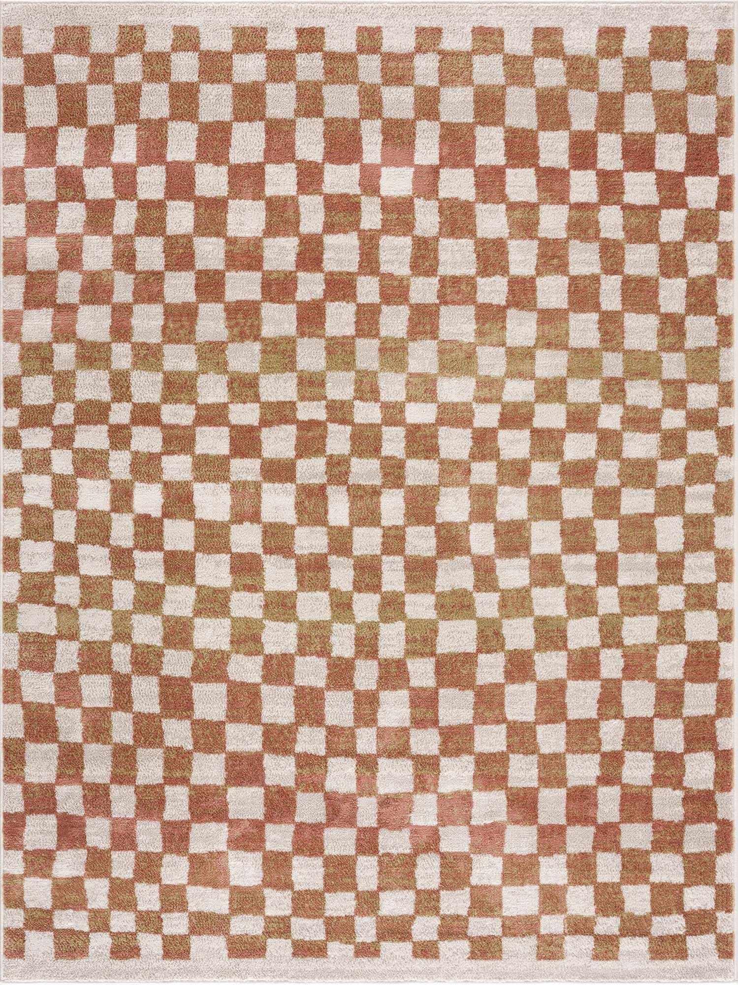 Benjy Cream & Salmon Checkered Area Rug Hauteloom