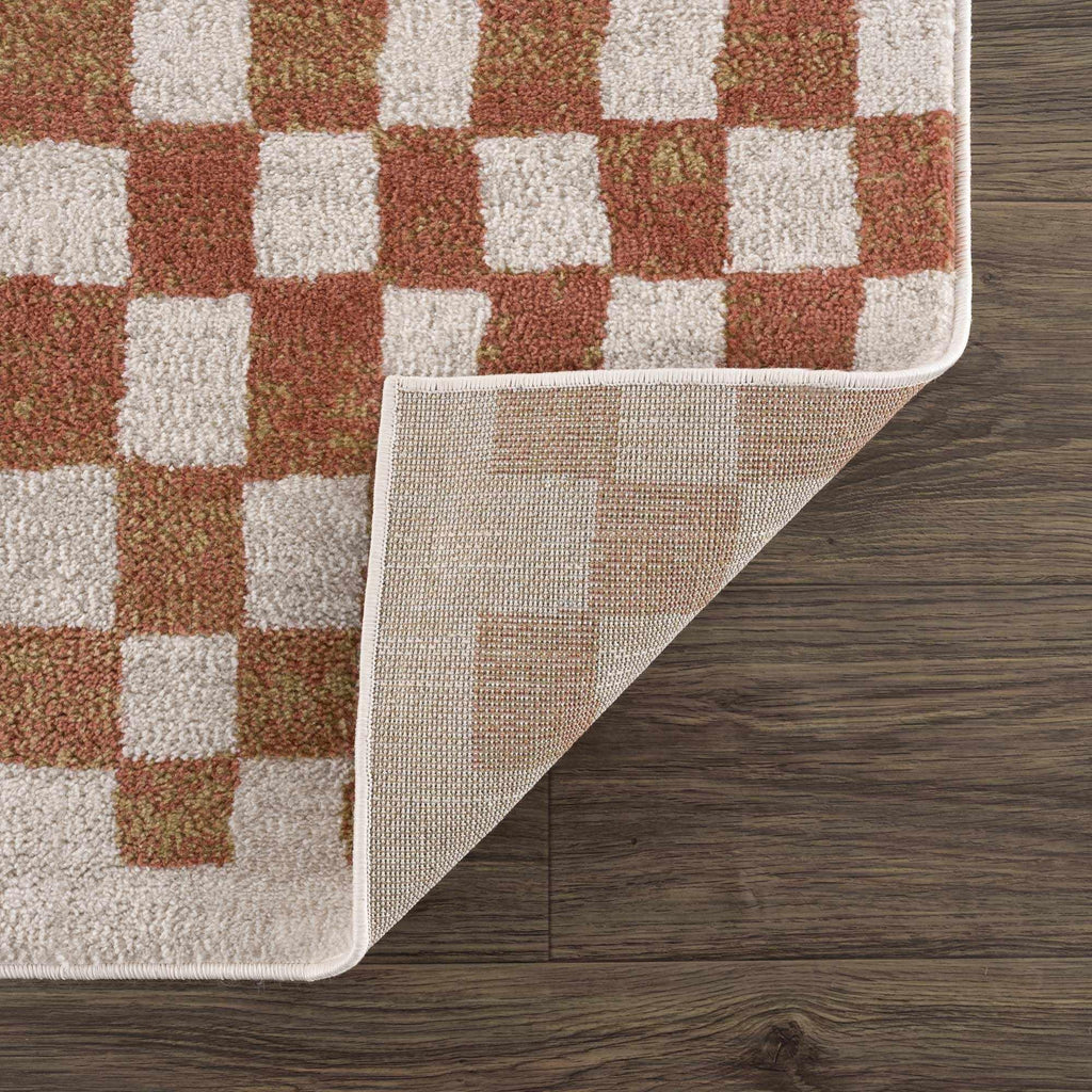 Benjy Cream & Salmon Checkered Area Rug Hauteloom