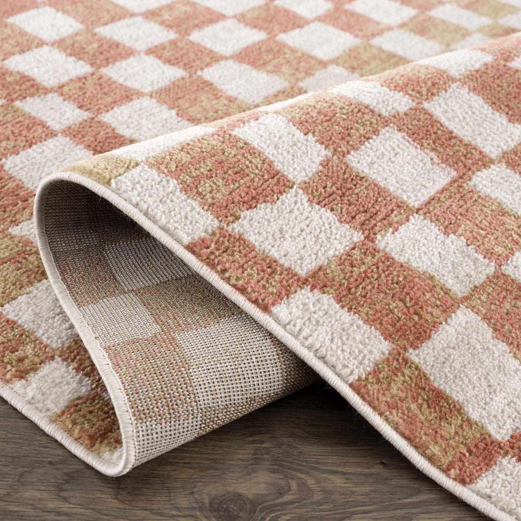 Benjy Cream & Salmon Checkered Area Rug Hauteloom