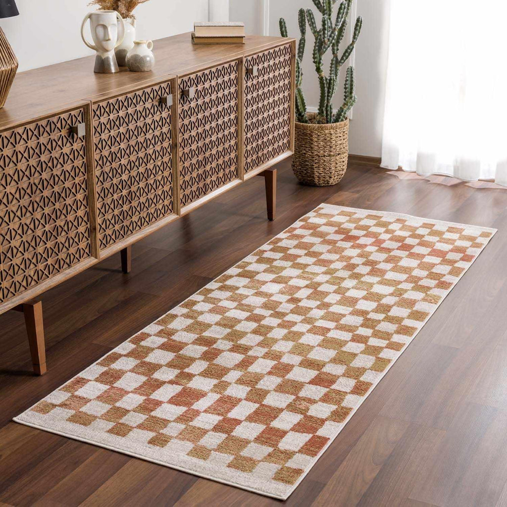 Benjy Cream & Salmon Checkered Area Rug Hauteloom