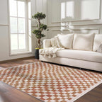 Benjy Cream & Salmon Checkered Area Rug Hauteloom