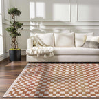 Benjy Cream & Salmon Checkered Area Rug Hauteloom