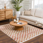 Benjy Cream & Salmon Checkered Area Rug Hauteloom