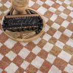 Benjy Cream & Salmon Checkered Area Rug Hauteloom