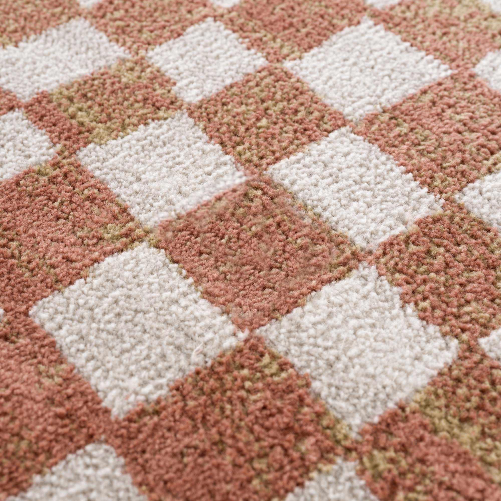 Benjy Cream & Salmon Checkered Area Rug Hauteloom
