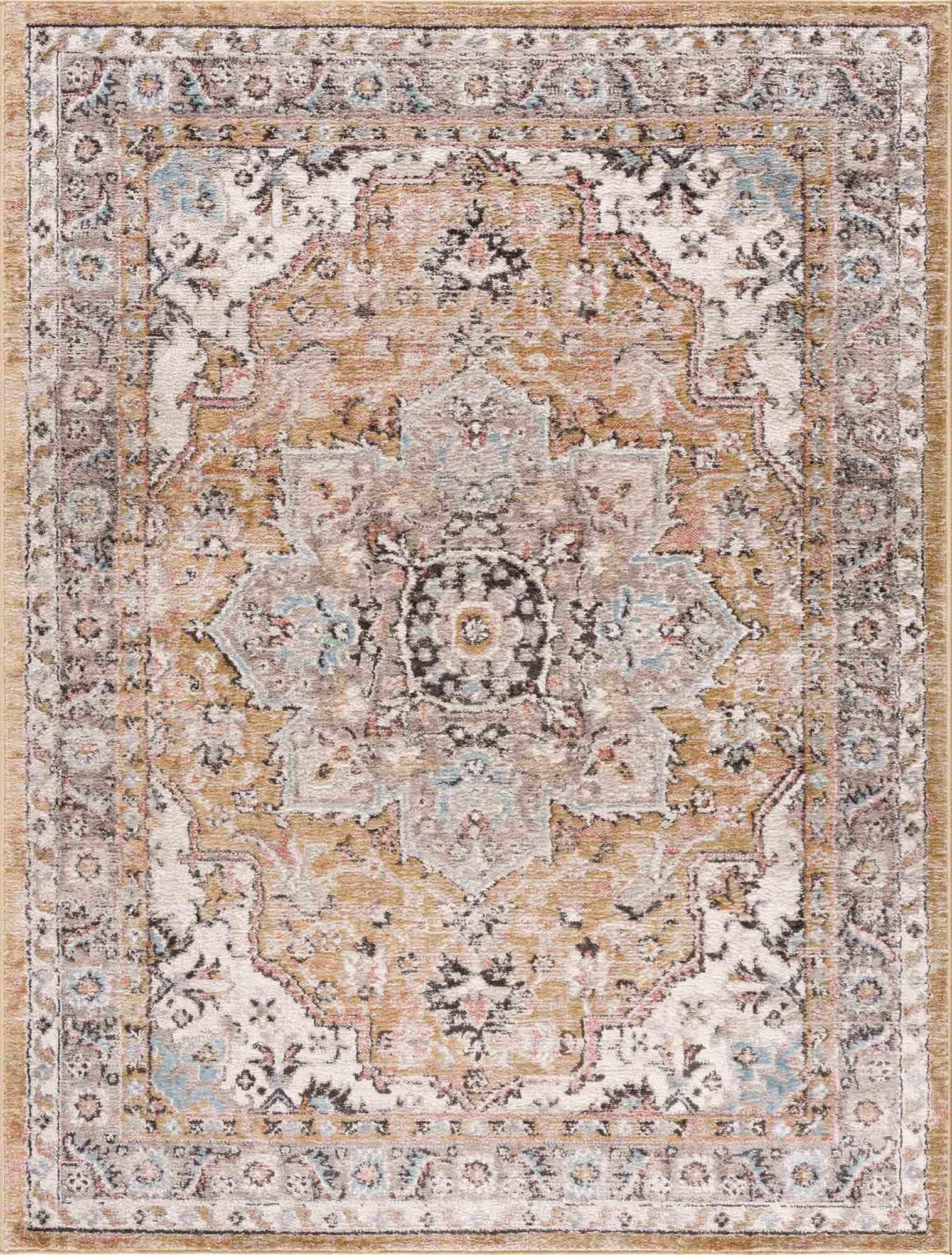 Albie Gold & Beige Area Rug Hauteloom