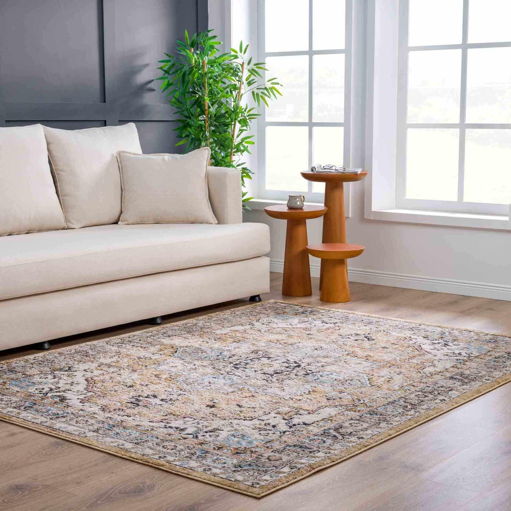 Albie Gold & Beige Area Rug Hauteloom