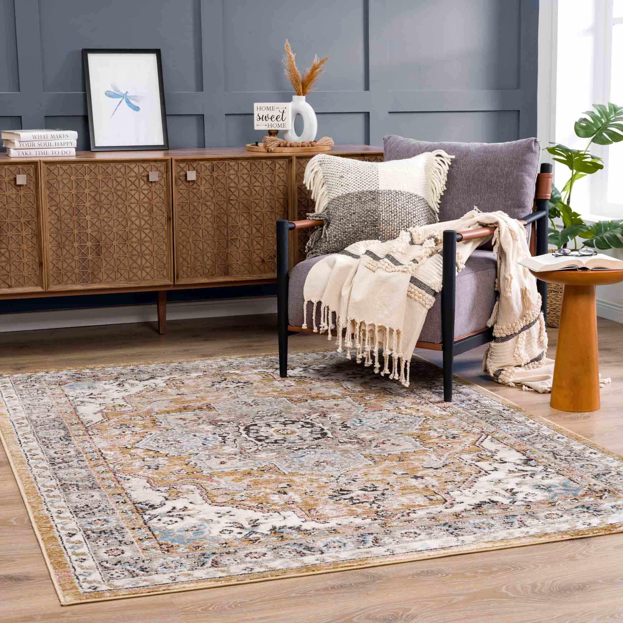 Albie Gold & Beige Area Rug Hauteloom