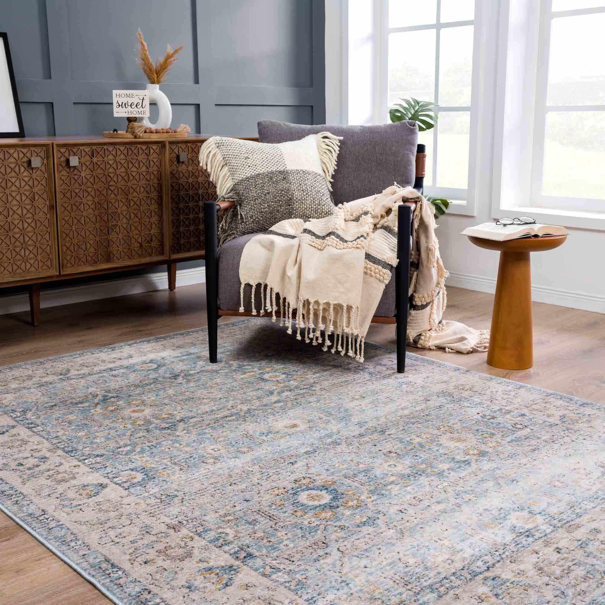 Anana Silver Blue & Beige Area Rug Hauteloom