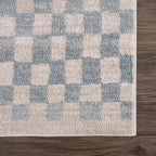 Benjy Cream & Light Blue Checkered Area Rug Hauteloom