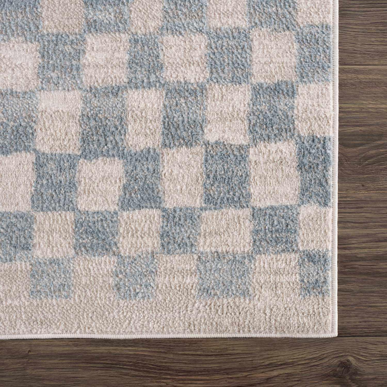 Benjy Cream & Light Blue Checkered Area Rug Hauteloom