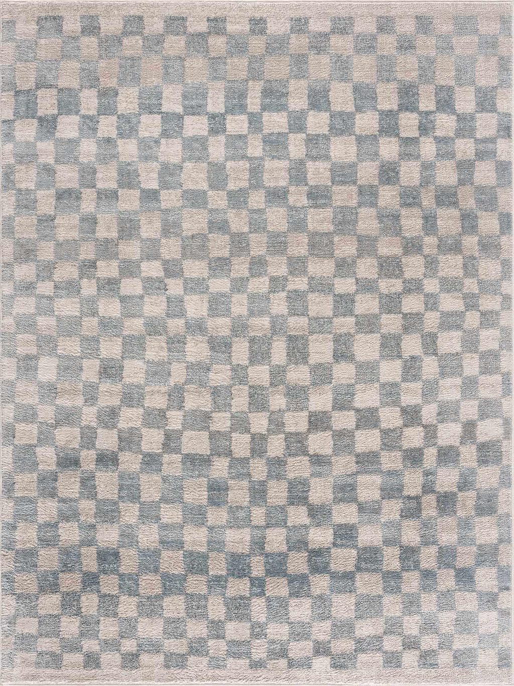 Benjy Cream & Light Blue Checkered Area Rug Hauteloom