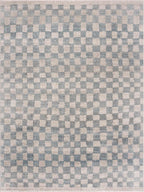 Benjy Cream & Light Blue Checkered Area Rug Hauteloom