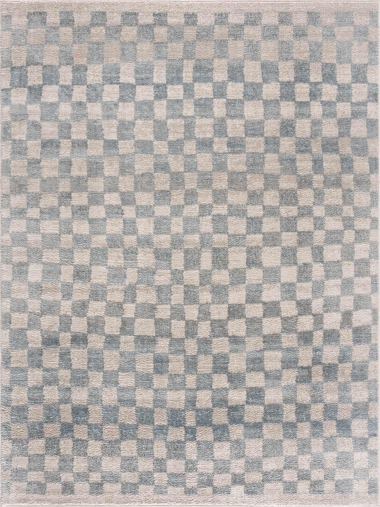 Benjy Cream & Light Blue Checkered Area Rug Hauteloom