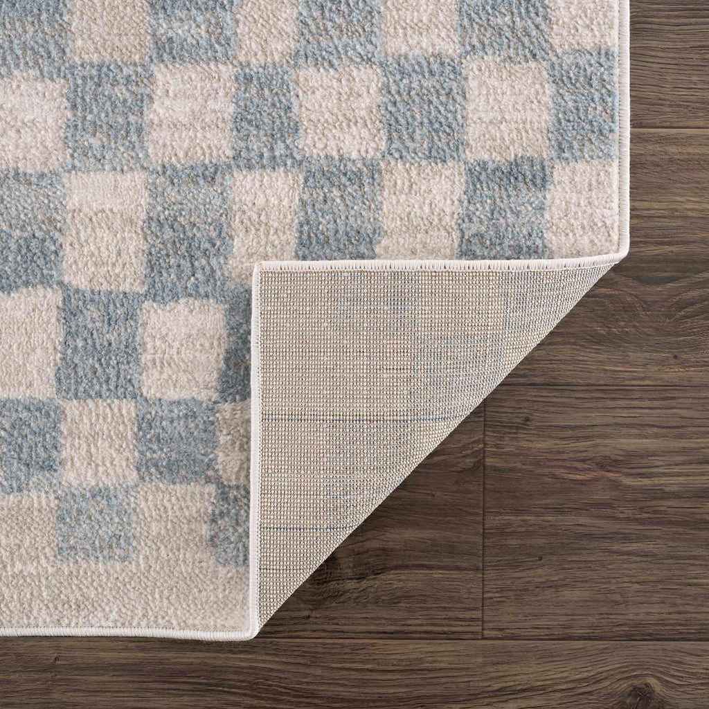 Benjy Cream & Light Blue Checkered Area Rug Hauteloom