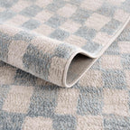 Benjy Cream & Light Blue Checkered Area Rug Hauteloom