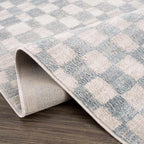 Benjy Cream & Light Blue Checkered Area Rug Hauteloom