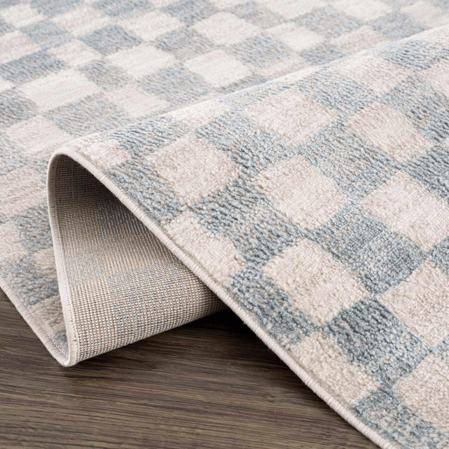 Benjy Cream & Light Blue Checkered Area Rug Hauteloom