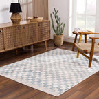 Benjy Cream & Light Blue Checkered Area Rug Hauteloom