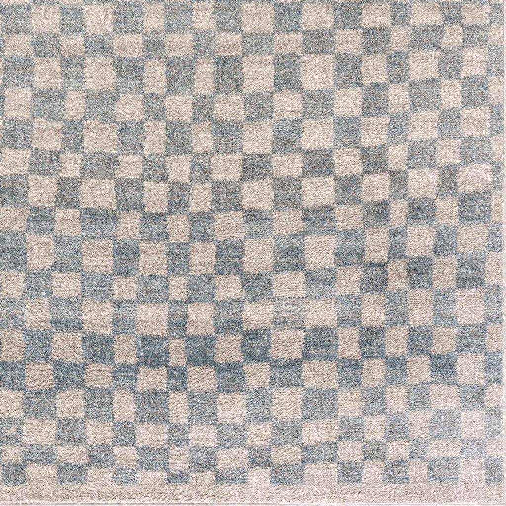 Benjy Cream & Light Blue Checkered Area Rug Hauteloom