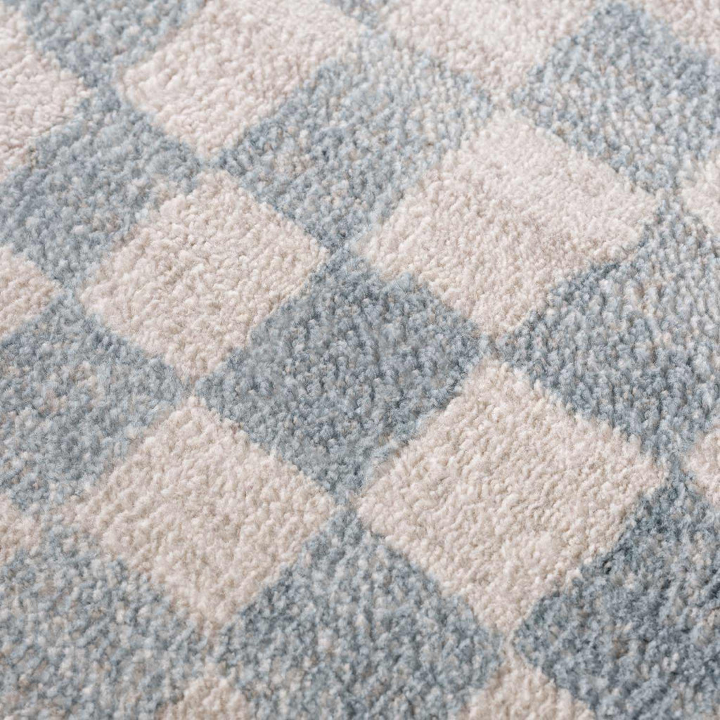 Benjy Cream & Light Blue Checkered Area Rug Hauteloom
