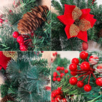 Luxury 9ft Artificial Christmas Garland with LED Lights - PVC Green Rattan, Red Flowers & Plastic Pine Cones - Battery Operated (AA), Ideal for Home, Stairs, Fireplace, Front Porch Decor, Christmas Decor House Of Avana [[SKU:HOA-FLR-015]]