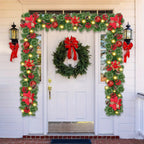 Luxury 9ft Artificial Christmas Garland with LED Lights - PVC Green Rattan, Red Flowers & Plastic Pine Cones - Battery Operated (AA), Ideal for Home, Stairs, Fireplace, Front Porch Decor, Christmas Decor House Of Avana [[SKU:HOA-FLR-015]]