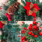 Luxury 9ft Artificial Christmas Garland with LED Lights - PVC Green Rattan, Red Flowers & Plastic Pine Cones - Battery Operated (AA), Ideal for Home, Stairs, Fireplace, Front Porch Decor, Christmas Decor House Of Avana [[SKU:HOA-FLR-015]]