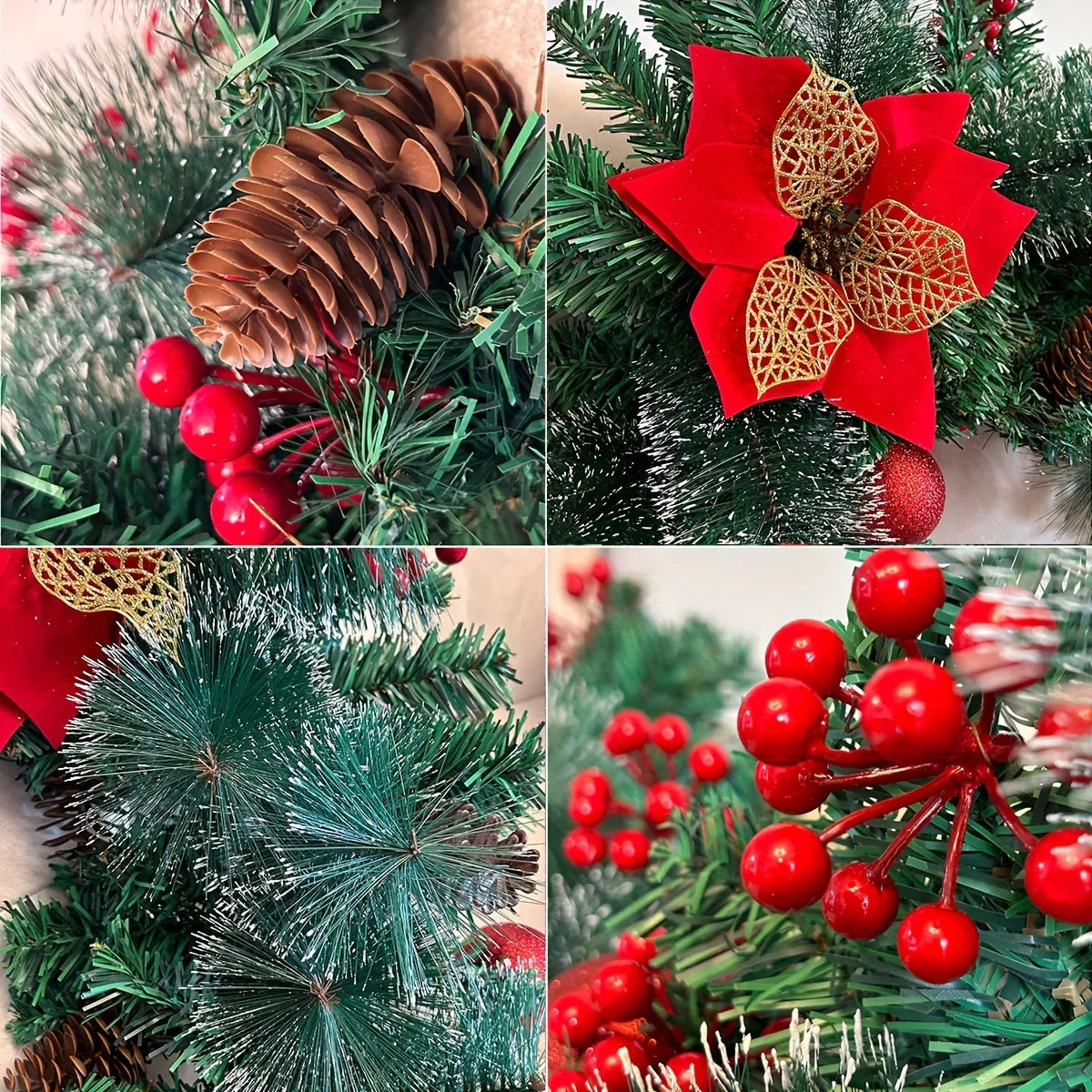 Luxury 9ft Artificial Christmas Garland with LED Lights - PVC Green Rattan, Red Flowers & Plastic Pine Cones - Battery Operated (AA), Ideal for Home, Stairs, Fireplace, Front Porch Decor, Christmas Decor House Of Avana [[SKU:HOA-FLR-015]]