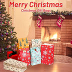 24pcs Set: 12 Assorted Gift Bags + 12 Red Sealing Stickers - DABONAS Christmas Snowflake and Reindeer Holiday Paper Goodie Bag with Decals, for Parties & Festive Celebrations, Holiday Gift Wrapping, Gift Bag Sealing, Holiday House Of Avana [[SKU:HOA-STO-036]]