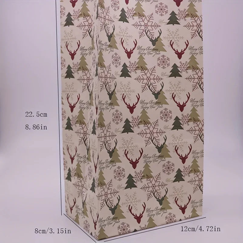 24pcs Set: 12 Assorted Gift Bags + 12 Red Sealing Stickers - DABONAS Christmas Snowflake and Reindeer Holiday Paper Goodie Bag with Decals, for Parties & Festive Celebrations, Holiday Gift Wrapping, Gift Bag Sealing, Holiday House Of Avana [[SKU:HOA-STO-036]]