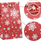 24pcs Set: 12 Assorted Gift Bags + 12 Red Sealing Stickers - DABONAS Christmas Snowflake and Reindeer Holiday Paper Goodie Bag with Decals, for Parties & Festive Celebrations, Holiday Gift Wrapping, Gift Bag Sealing, Holiday House Of Avana [[SKU:HOA-STO-036]]