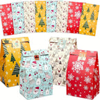 24pcs Set: 12 Assorted Gift Bags + 12 Red Sealing Stickers - DABONAS Christmas Snowflake and Reindeer Holiday Paper Goodie Bag with Decals, for Parties & Festive Celebrations, Holiday Gift Wrapping, Gift Bag Sealing, Holiday House Of Avana [[SKU:HOA-STO-036]]