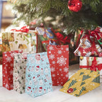 24pcs Set: 12 Assorted Gift Bags + 12 Red Sealing Stickers - DABONAS Christmas Snowflake and Reindeer Holiday Paper Goodie Bag with Decals, for Parties & Festive Celebrations, Holiday Gift Wrapping, Gift Bag Sealing, Holiday House Of Avana [[SKU:HOA-STO-036]]