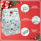 24pcs Set: 12 Assorted Gift Bags + 12 Red Sealing Stickers - DABONAS Christmas Snowflake and Reindeer Holiday Paper Goodie Bag with Decals, for Parties & Festive Celebrations, Holiday Gift Wrapping, Gift Bag Sealing, Holiday House Of Avana