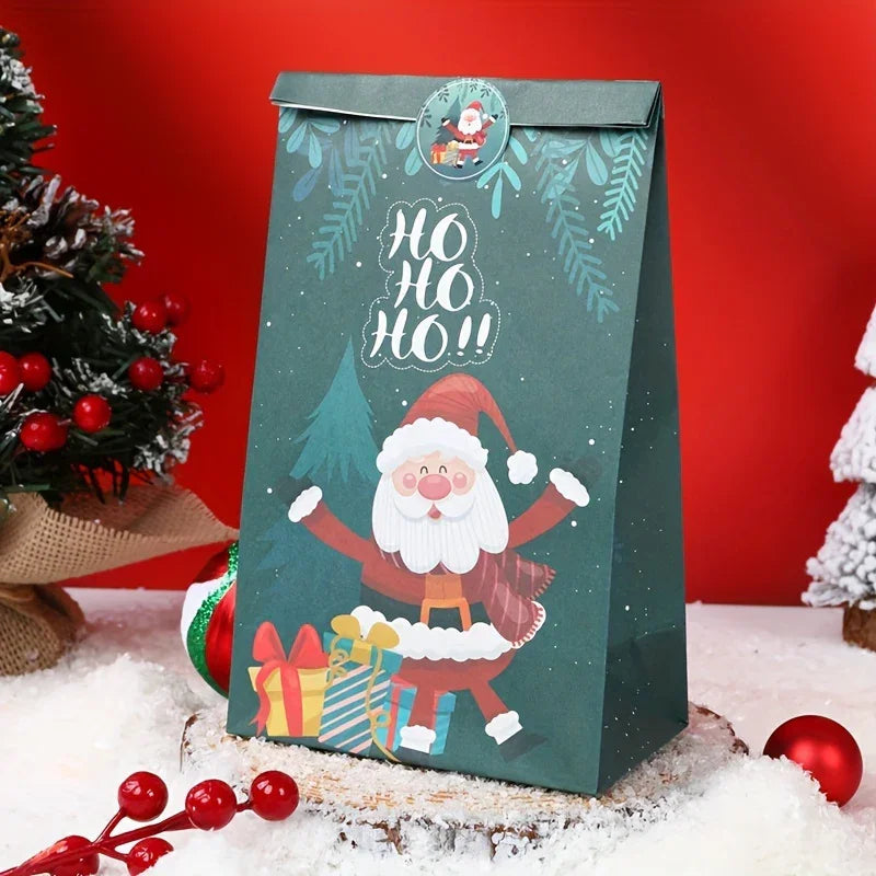6pcs,Christmas Paper Handbag with Stickers,Red Green Santa Claus Snowman Penguin Design Gift Bag,Merry Christmas Decoration for Home,Xmas Decor,Natal Navidad Noel Decor,New Year Supplies,Christmas Gift Packaging Bag House Of Avana [[SKU:HOA-STO-046]]