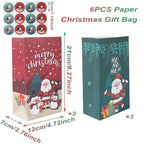 6pcs,Christmas Paper Handbag with Stickers,Red Green Santa Claus Snowman Penguin Design Gift Bag,Merry Christmas Decoration for Home,Xmas Decor,Natal Navidad Noel Decor,New Year Supplies,Christmas Gift Packaging Bag House Of Avana [[SKU:HOA-STO-046]]