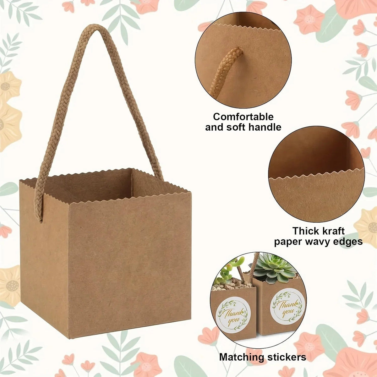 35 combination sets, 30pcs succulent bags with 5pcs thank you stickers, suitable for 2.5-inch flower POTS, Mini brown paper succulent gift basket with handles, perfect for weddings, birthdays, holidays, succulent party giveaw House Of Avana [[SKU:HOA-GFT-016]]