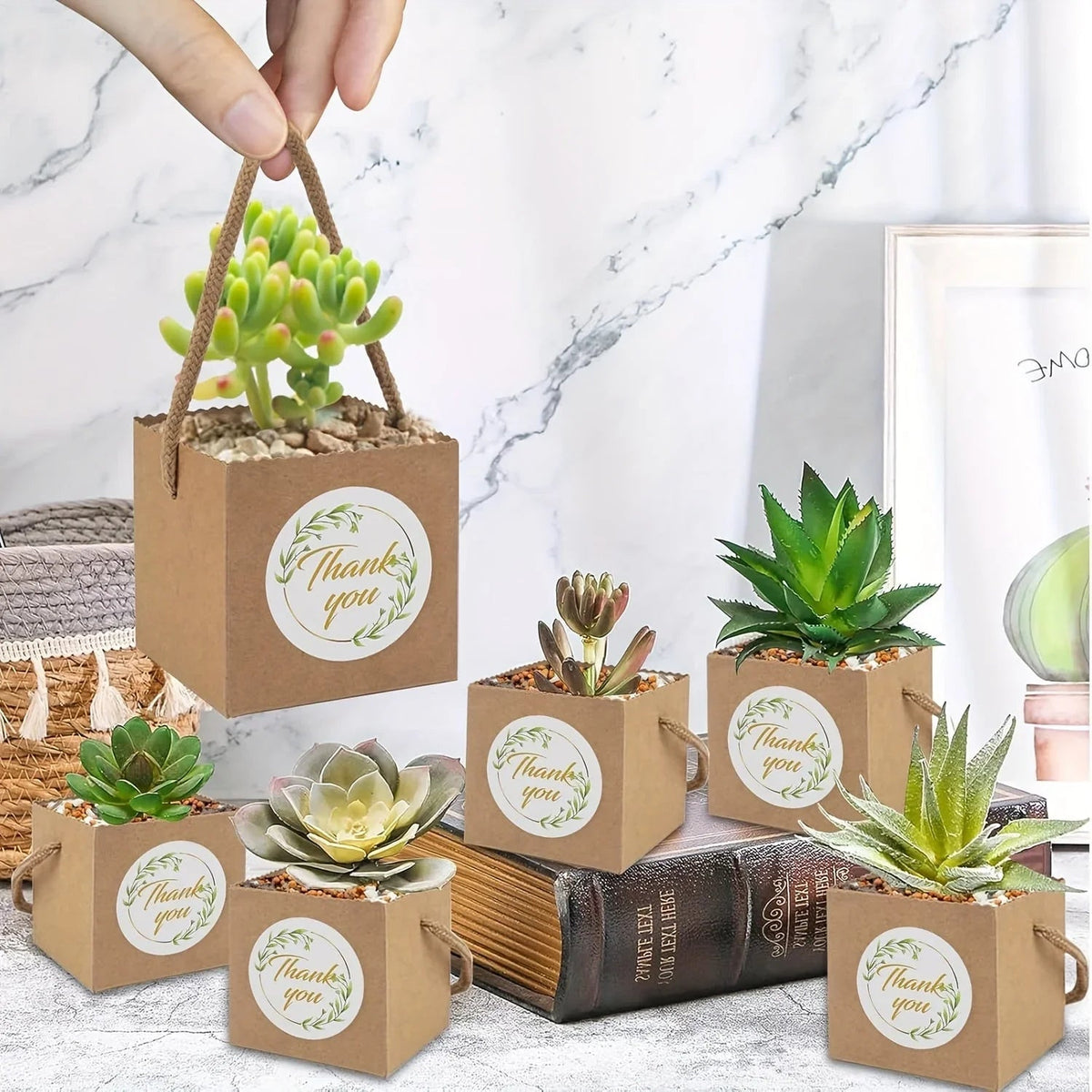 35 combination sets, 30pcs succulent bags with 5pcs thank you stickers, suitable for 2.5-inch flower POTS, Mini brown paper succulent gift basket with handles, perfect for weddings, birthdays, holidays, succulent party giveaw House Of Avana [[SKU:HOA-GFT-016]]