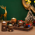 Paulownia Wood Centerpiece Tray with Tealight Holders & Beaded Accent, back view - House Of Avana