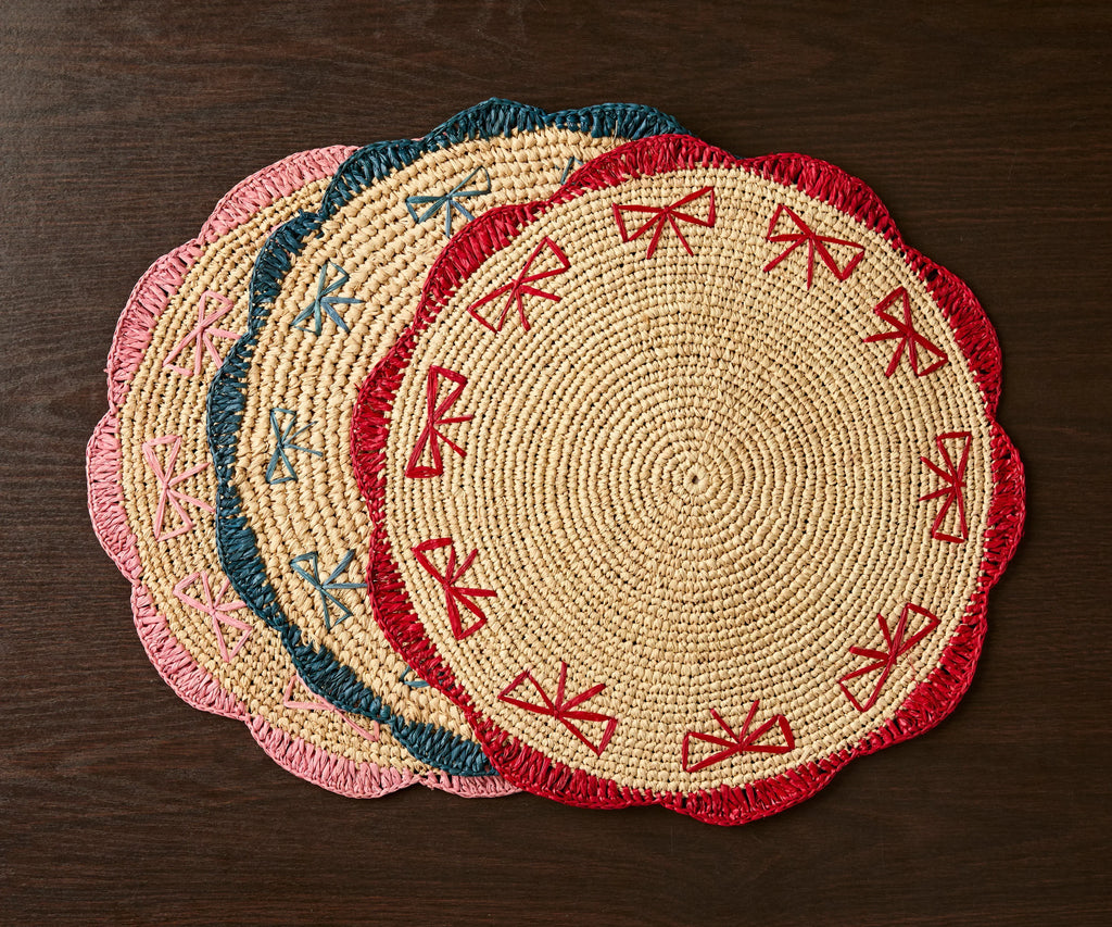 Payton James Handwoven Bow Placemats – Hand-Crocheted Raffia Palm Placemats – Unique Kitchen & Dining Table Decor – Handmade Tableware Payton James
