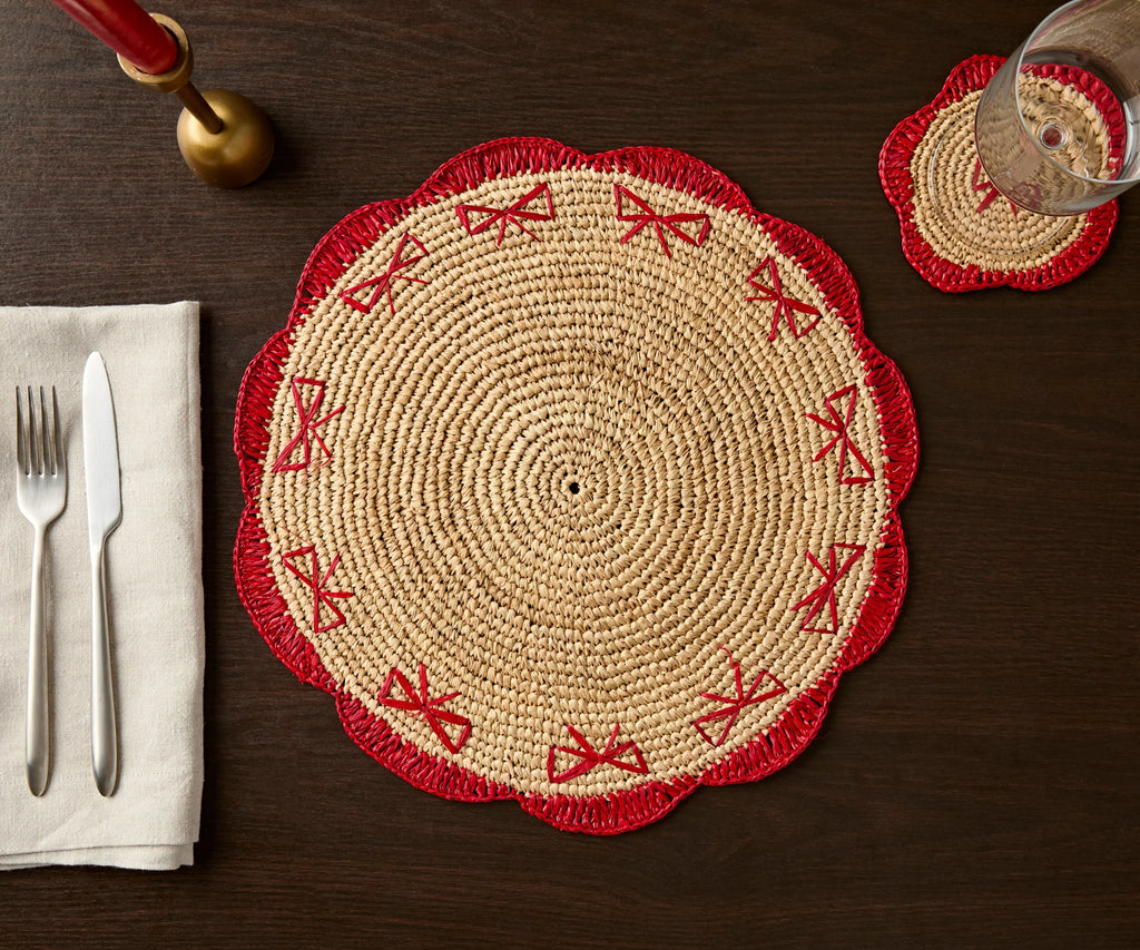 Payton James Handwoven Bow Placemats – Hand-Crocheted Raffia Palm Placemats – Unique Kitchen & Dining Table Decor – Handmade Tableware Payton James